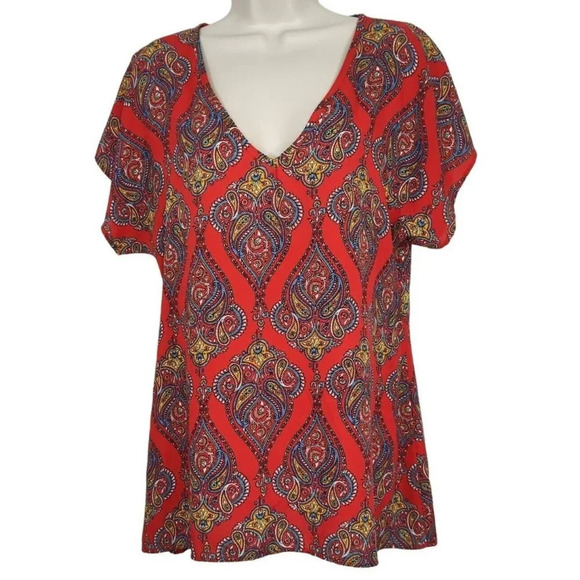 Show Me Your Mumu Red Vneck Tunic Top Women Size XS Short Sleeve Oversize - Picture 1 of 6